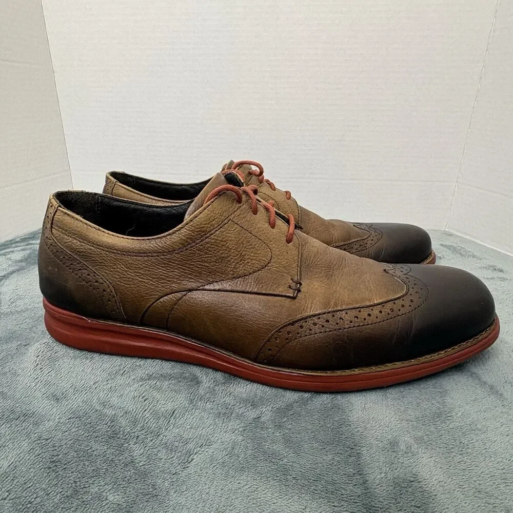 Men's Johnston Murphy Sheepskin Lining Wingtip Oxford Shoes Orange Soles Sz 13M